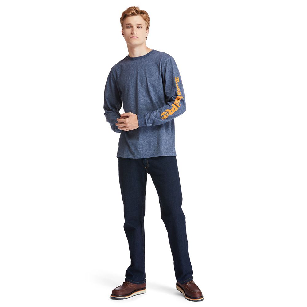 Timberland Mens T-Shirts PRO® Base Plate Long-Sleeve Logo - Navy - India AE4079853